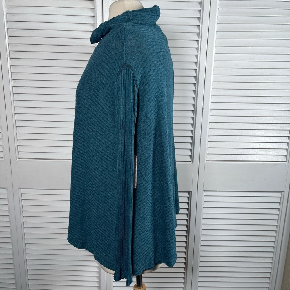 💙 Free People “We The Free” Ribbed Cowl Neck Top – Teal Heather - Picture 5 of 12